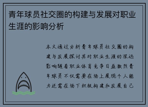 青年球员社交圈的构建与发展对职业生涯的影响分析